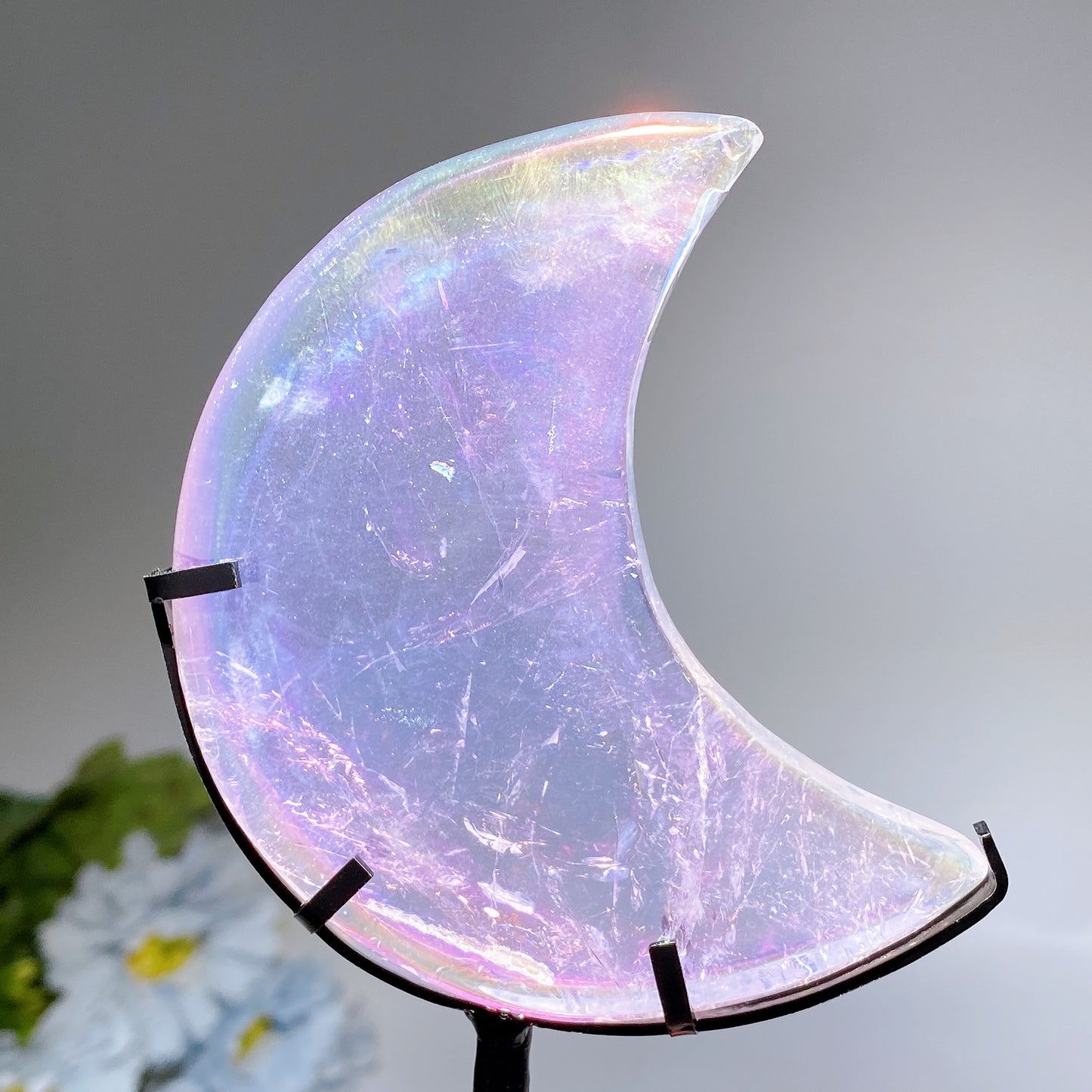 Aura Angel Clear Quartz Moon Carving with Stand Crystal Healing Bulk Wholesale