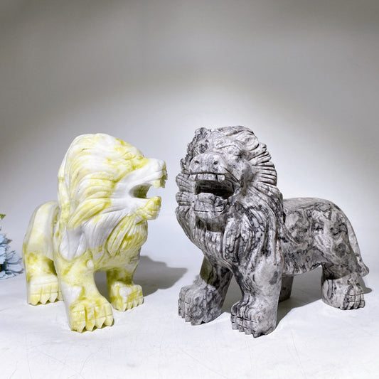 20cm Serpentine Picasso Stone Lion Carving Crystal Healing Bulk Wholesale
