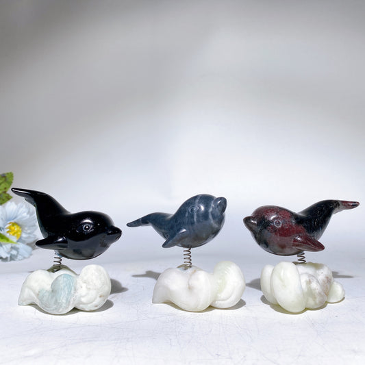 2.9" Crystal Dolphin Carving with Jade Base Crystal Healing Bulk Wholesale