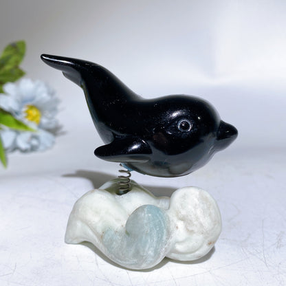 2.9" Crystal Dolphin Carving with Jade Base Crystal Healing Bulk Wholesale