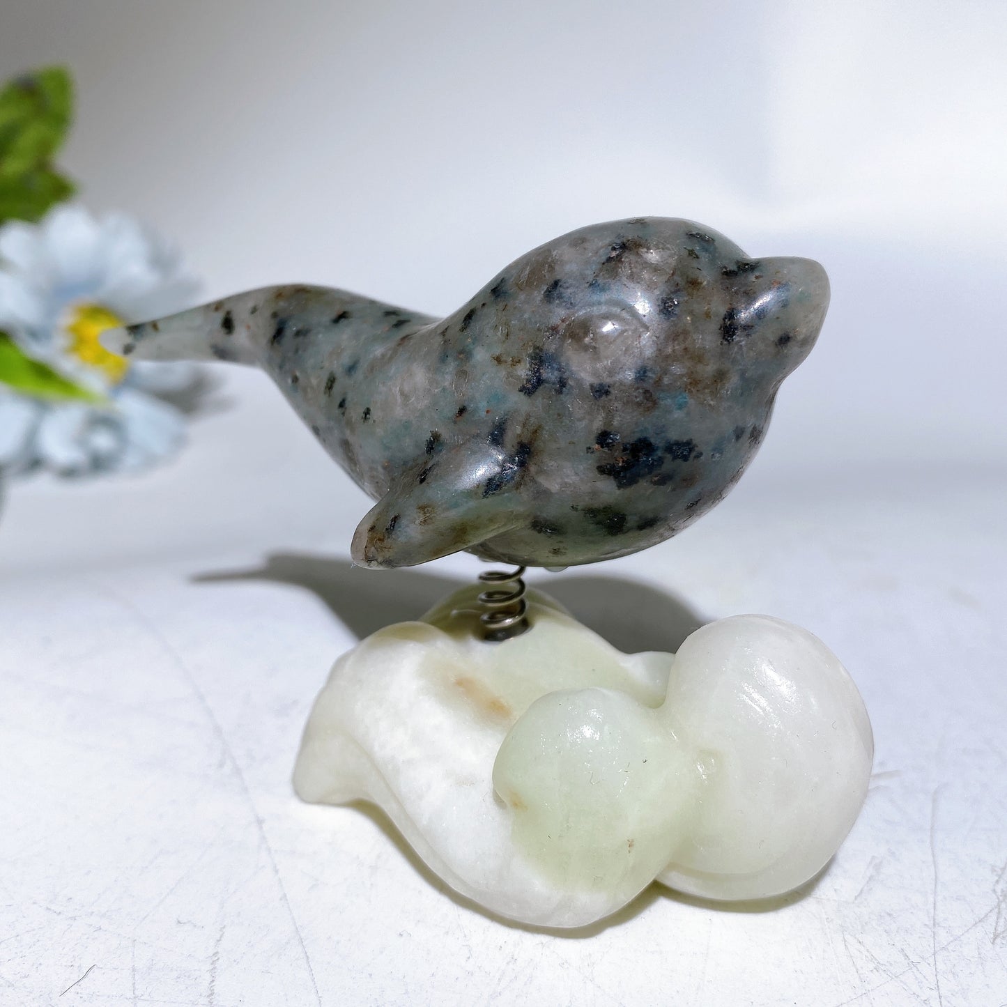 2.9" Crystal Dolphin Carving with Jade Base Crystal Healing Bulk Wholesale