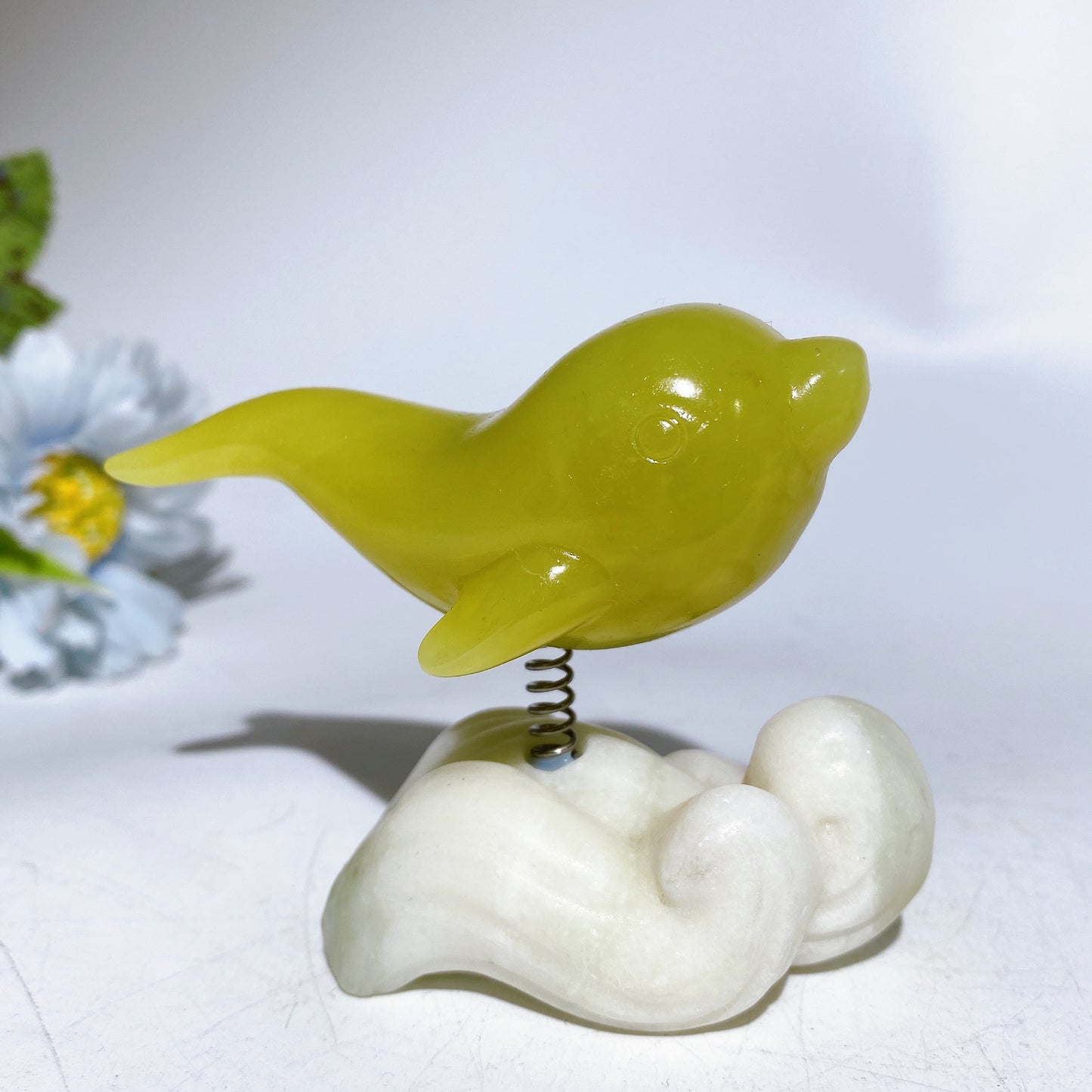 2.9" Crystal Dolphin Carving with Jade Base Crystal Healing Bulk Wholesale