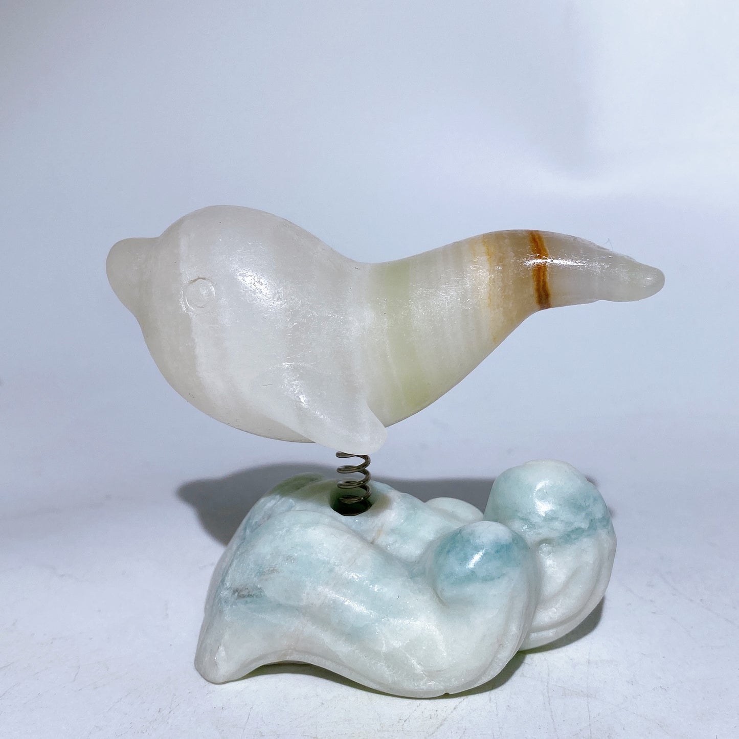 2.9" Crystal Dolphin Carving with Jade Base Crystal Healing Bulk Wholesale
