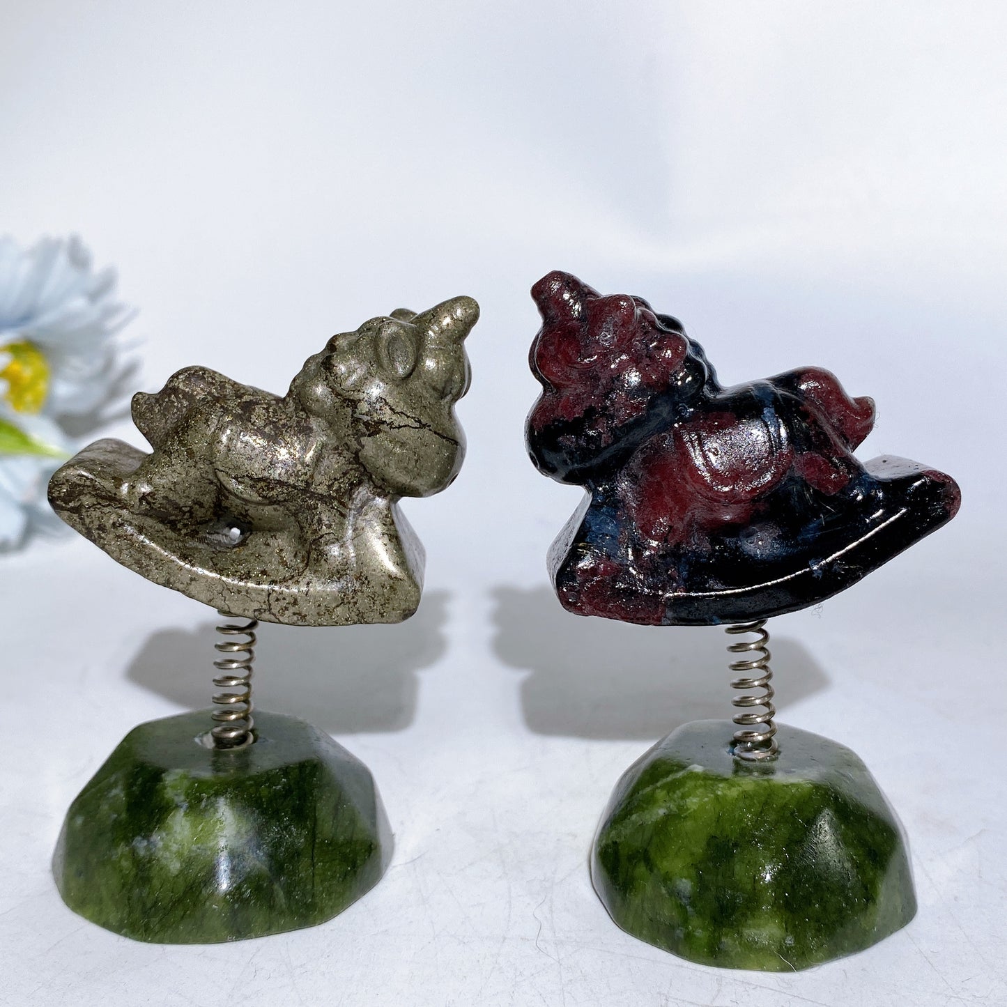 3.2" Crystal Unicorn with Spring Serpentine Base Crystal Healing Bulk Wholesale