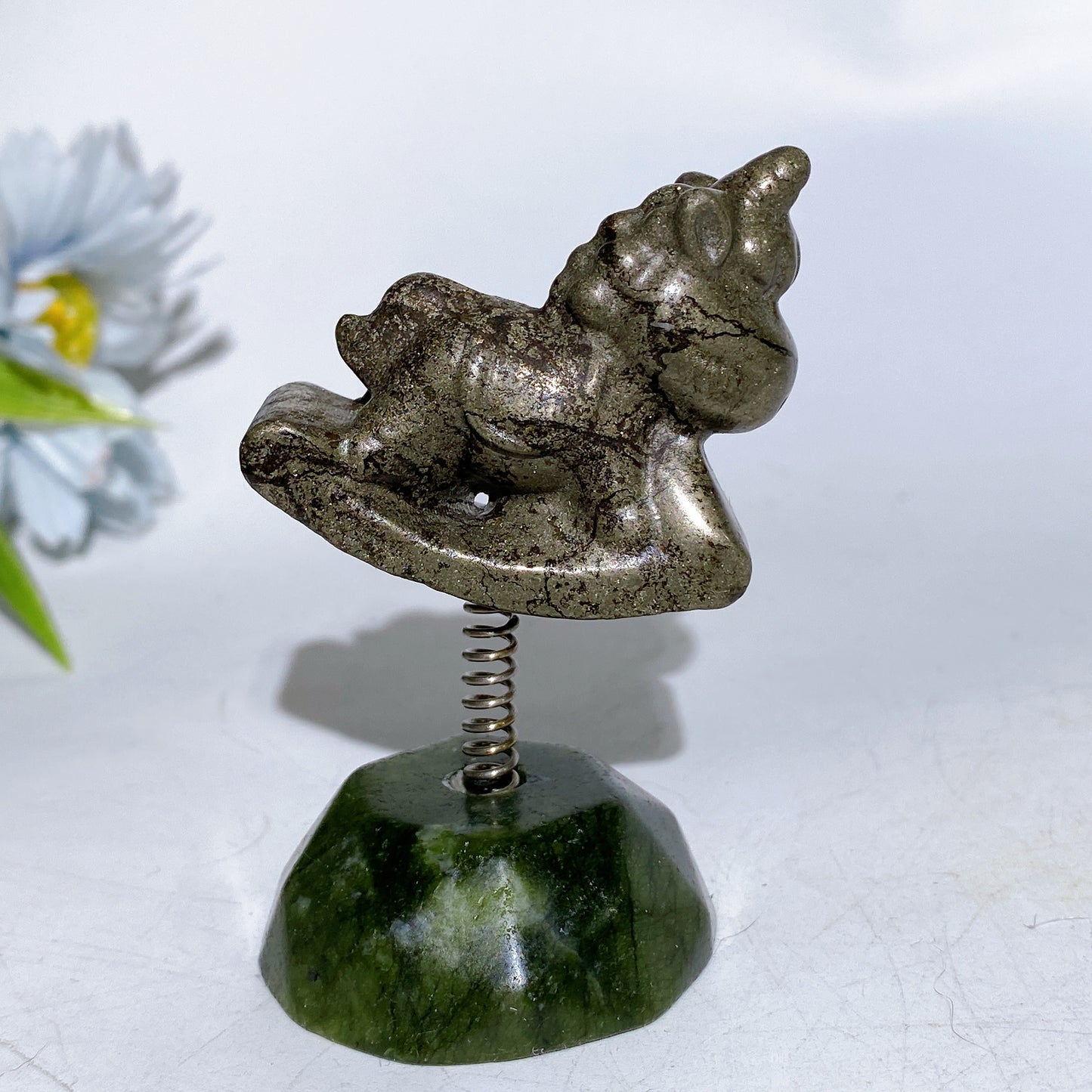 3.2" Crystal Unicorn with Spring Serpentine Base Crystal Healing Bulk Wholesale