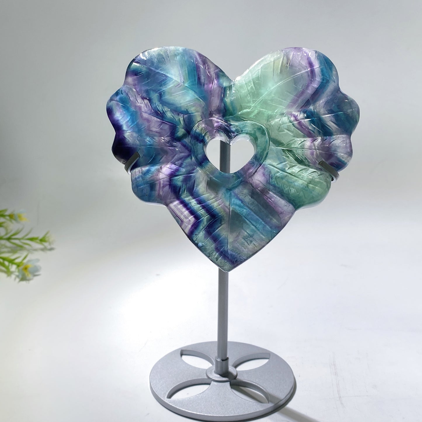Rainbow Fluorite Heart Carving with Stand Crystal Healing Bulk Wholesale