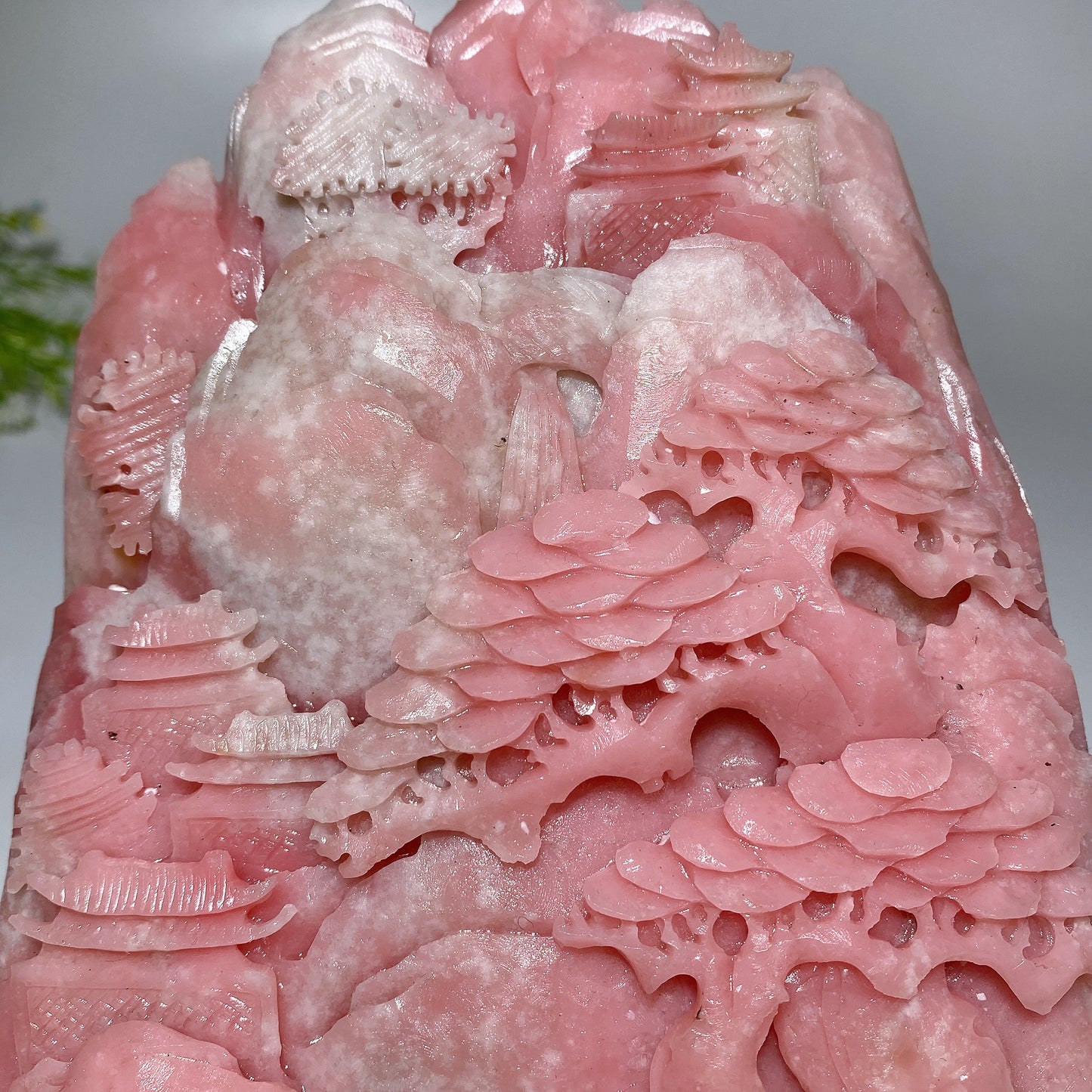 19cm Unique Hand Carved Pink Opal Landscape Pavilions Free Form Crystal Healing Bulk Wholesale