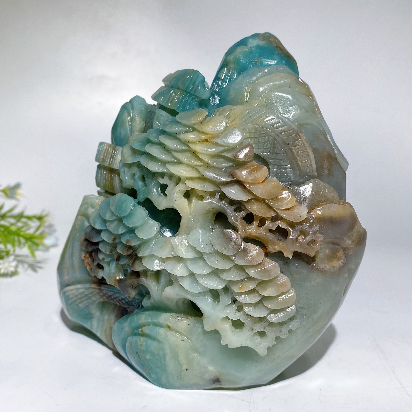 13.5cm Unique Hand Carved Caribbean Calcite Landscape Free Form Crystal Healing Bulk Wholesale