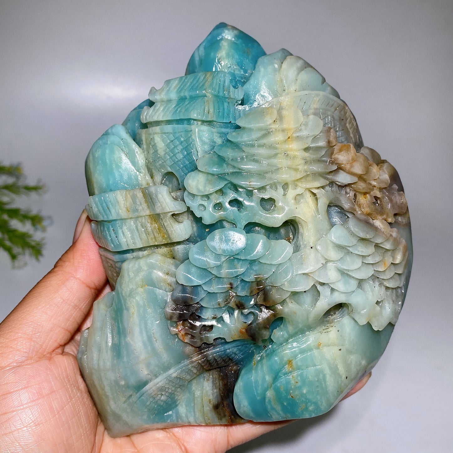 13.5cm Unique Hand Carved Caribbean Calcite Landscape Free Form Crystal Healing Bulk Wholesale