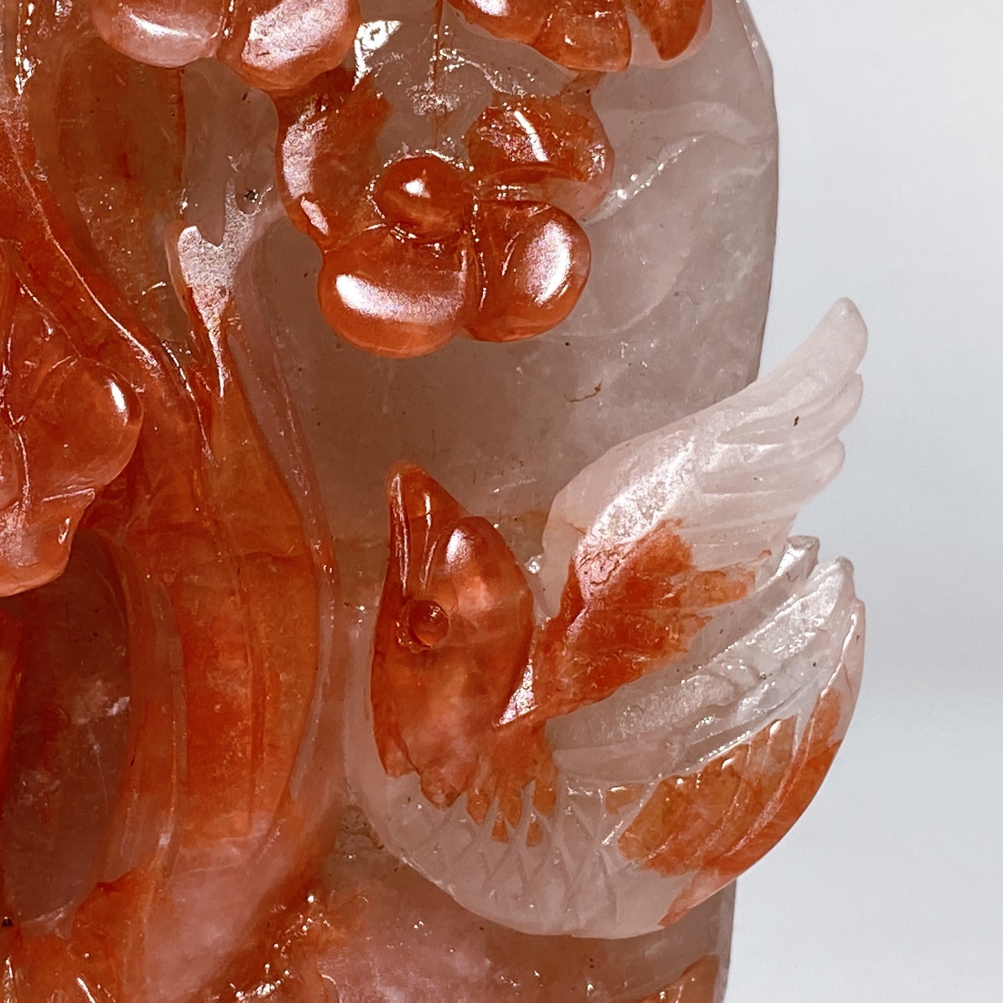 14.5cm Unique Hand Carved Fire Quartz Plum Blossom Tree with Love Birds Free Form Crystal Healing Bulk Wholesale