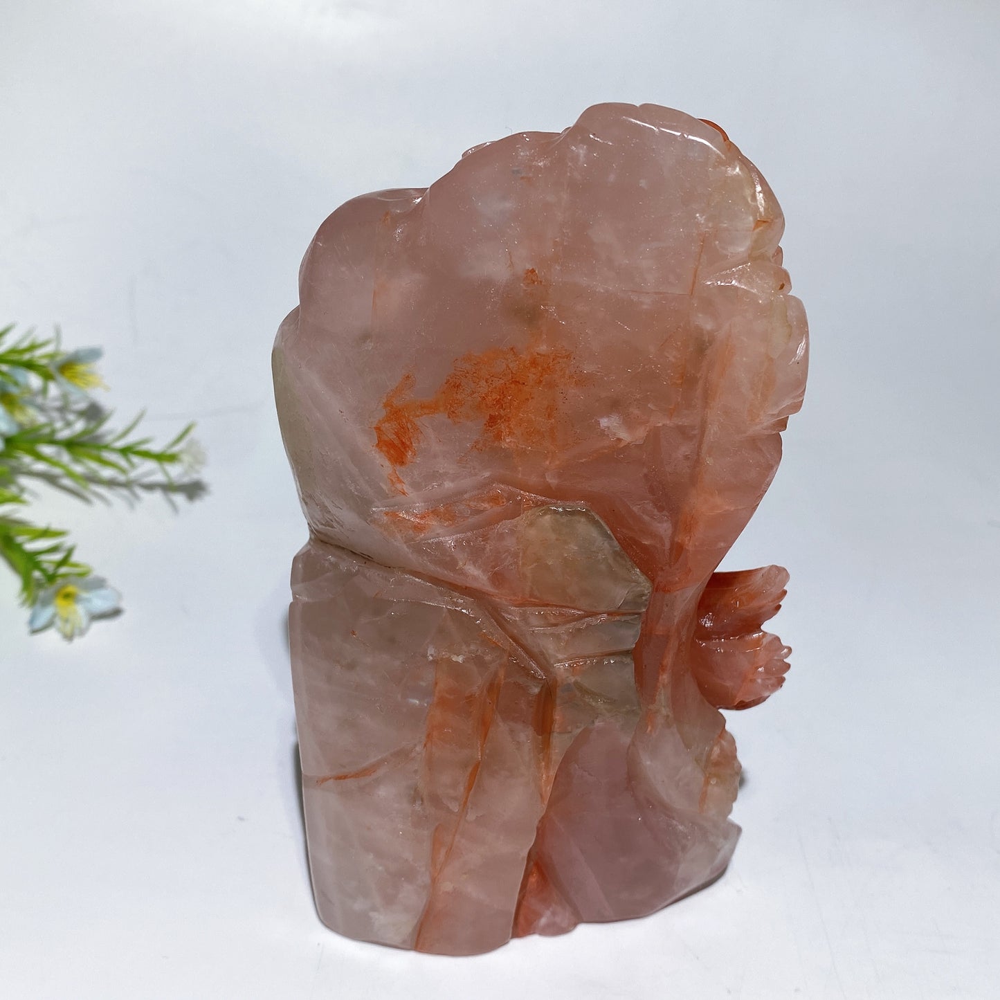14.5cm Unique Hand Carved Fire Quartz Plum Blossom Tree with Love Birds Free Form Crystal Healing Bulk Wholesale
