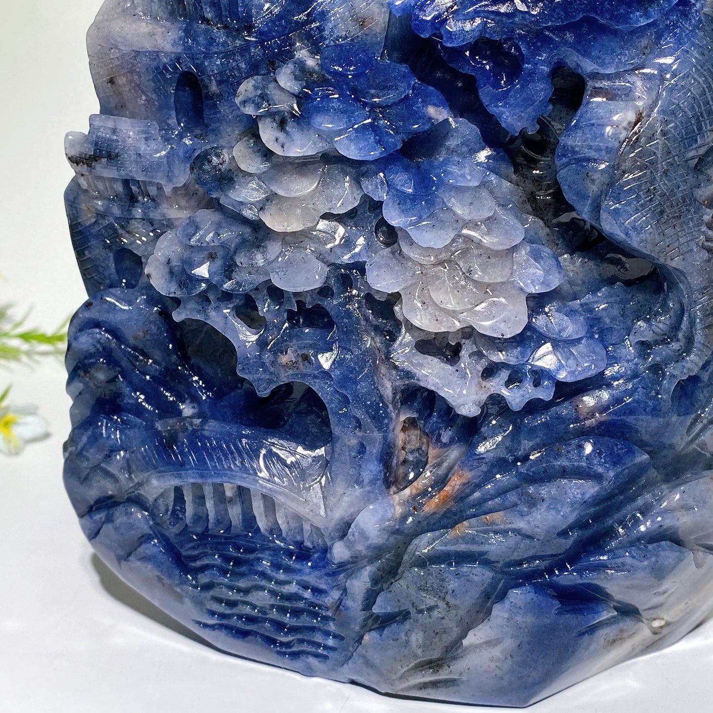 18cm Unique Hand Carved Sodalite Landscape with Dragon Carving Free Form Crystal Healing Bulk Wholesale