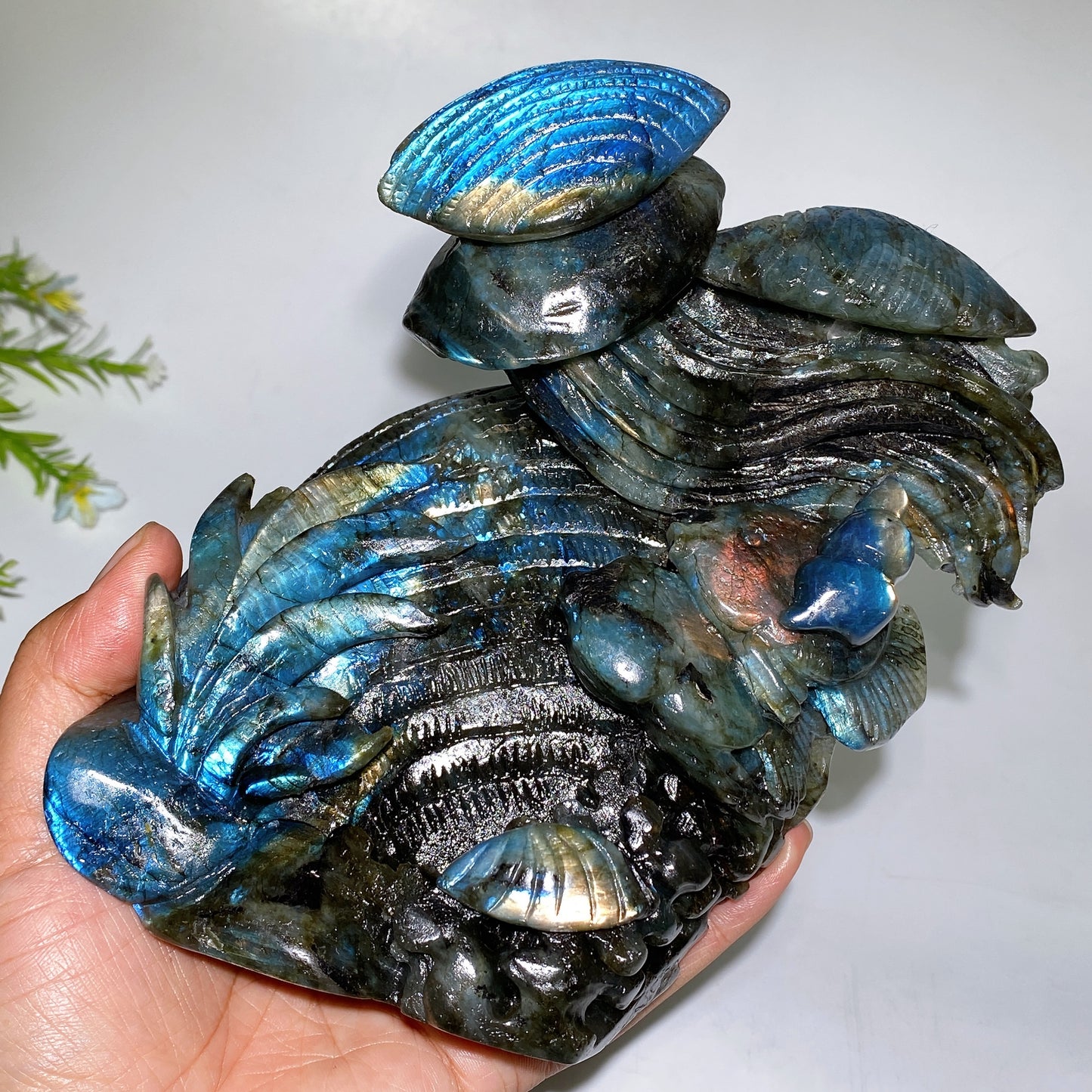 15cm Unique Hand Carved Labradorite Ocean World Shell Octopus Fish Coral Carving Crystal Healing Bulk Wholesale