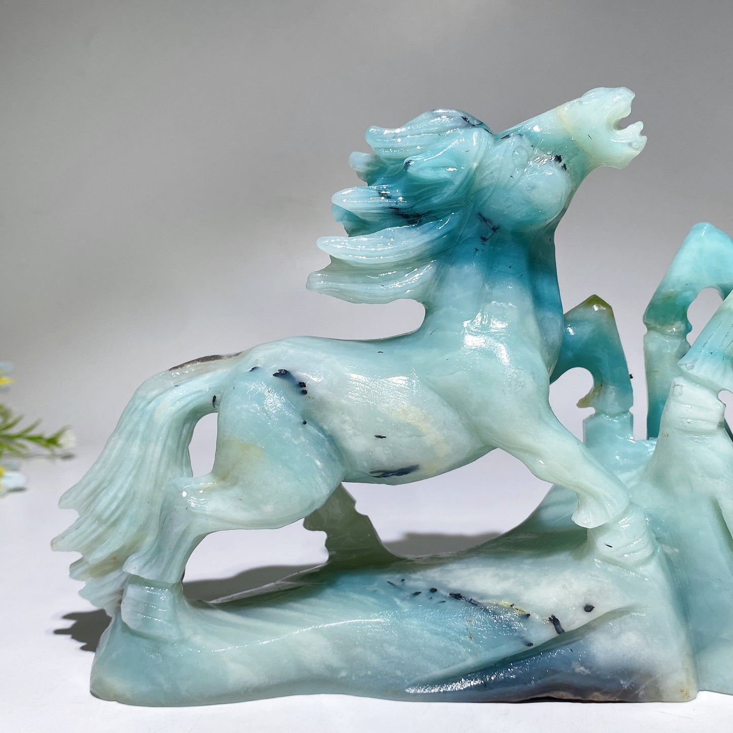27cm Unique Hand Carved Caribbean Calcite Two Horses Free Form Crystal Healing Bulk Wholesale