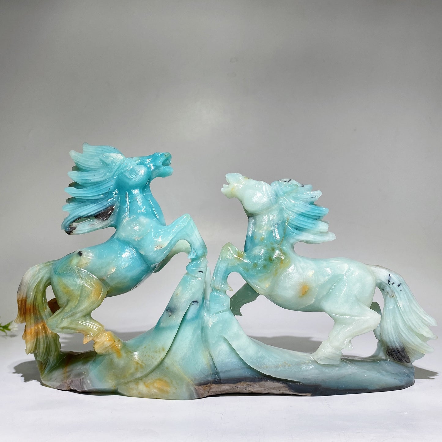 27cm Unique Hand Carved Caribbean Calcite Two Horses Free Form Crystal Healing Bulk Wholesale