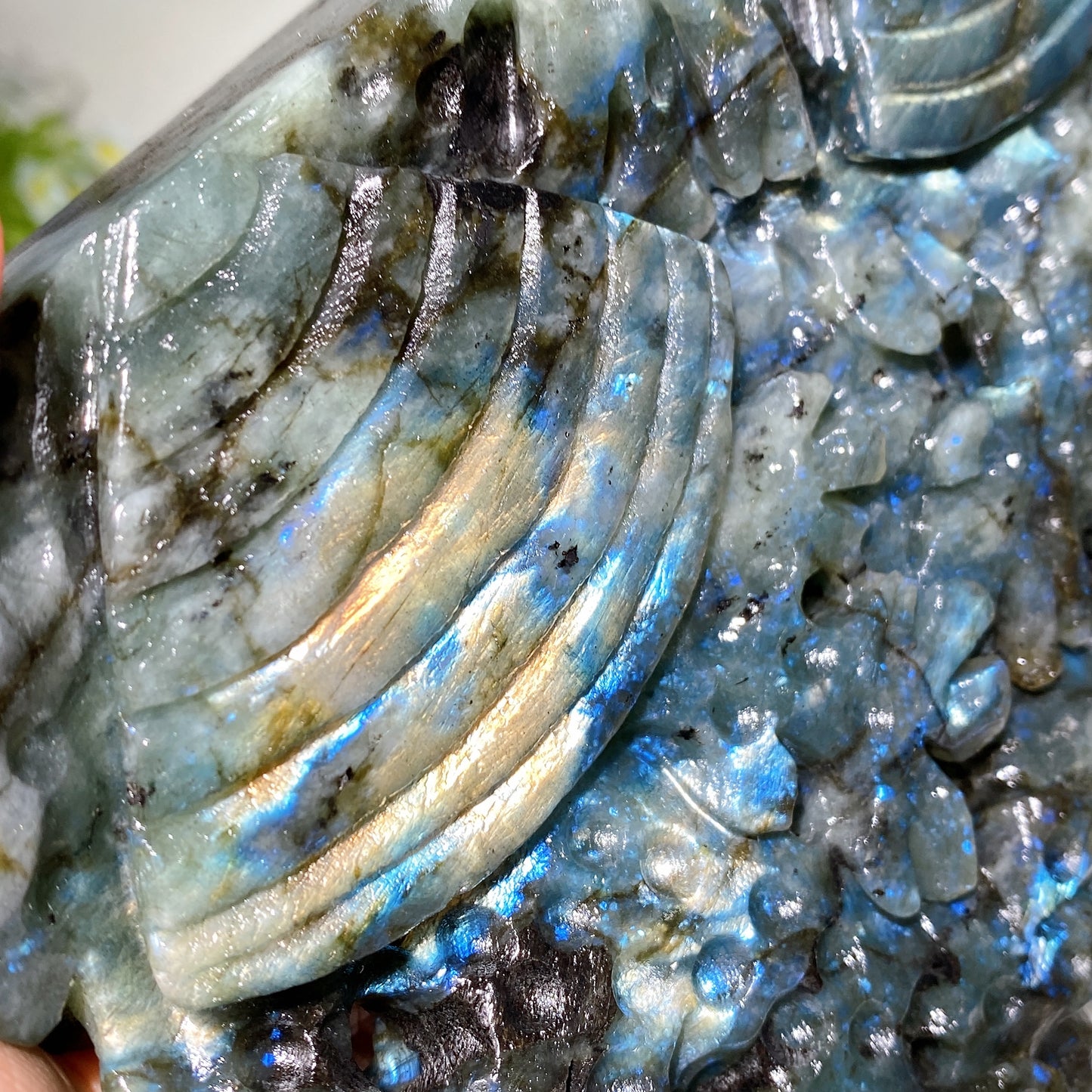 21cm Unique Hand Carved Labradorite Ocean World with Dolphin Octopus Fish Turtle Coral Carvings Free Form Crystal Healing Bulk Wholesale