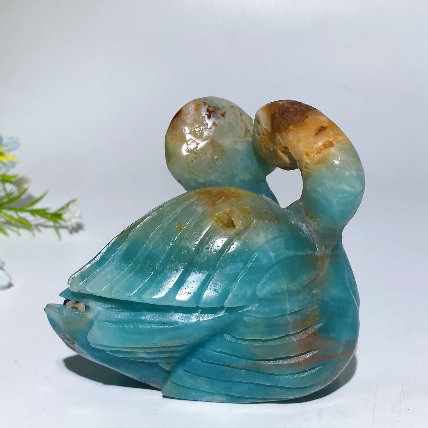 8cm Unique Hand Carved Caribbean Calcite Axi Galericulata Sweethearts Bird Carving Crystal Healing Bulk Wholesale