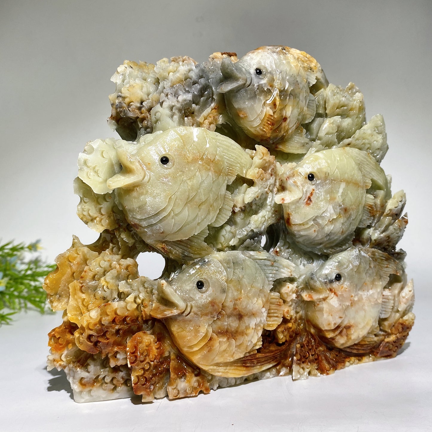 Hand Carved Unique Jade Ocean World Fish Coral Carving Free Form Crystal Healing Bulk Wholesale