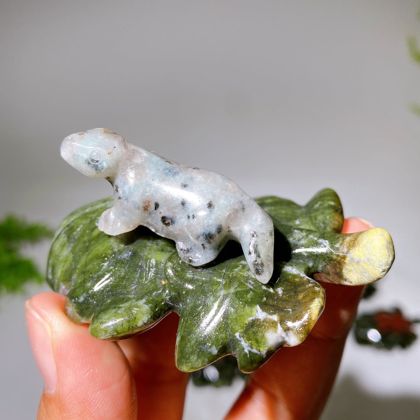 2.7" Crystal Dinosaur on Leaf Carving Crystal Healing Bulk Wholesale