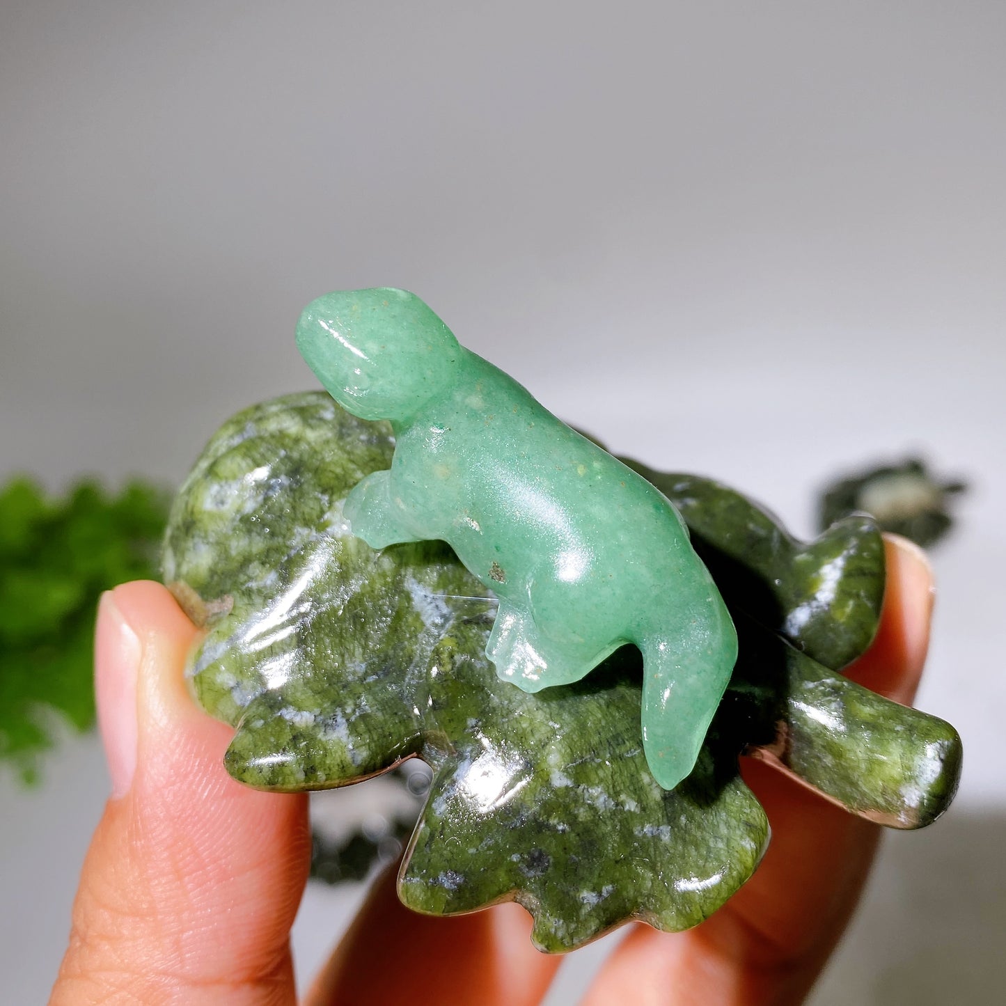 2.7" Crystal Dinosaur on Leaf Carving Crystal Healing Bulk Wholesale