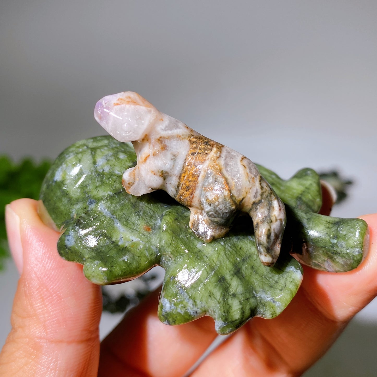 2.7" Crystal Dinosaur on Leaf Carving Crystal Healing Bulk Wholesale
