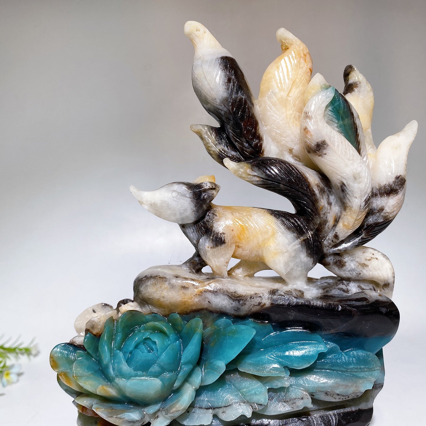 Unique Hand Carved Caribbean Calcite Nine-tails Fox Pennoy Free Form Crystal Healing Bulk Wholesale