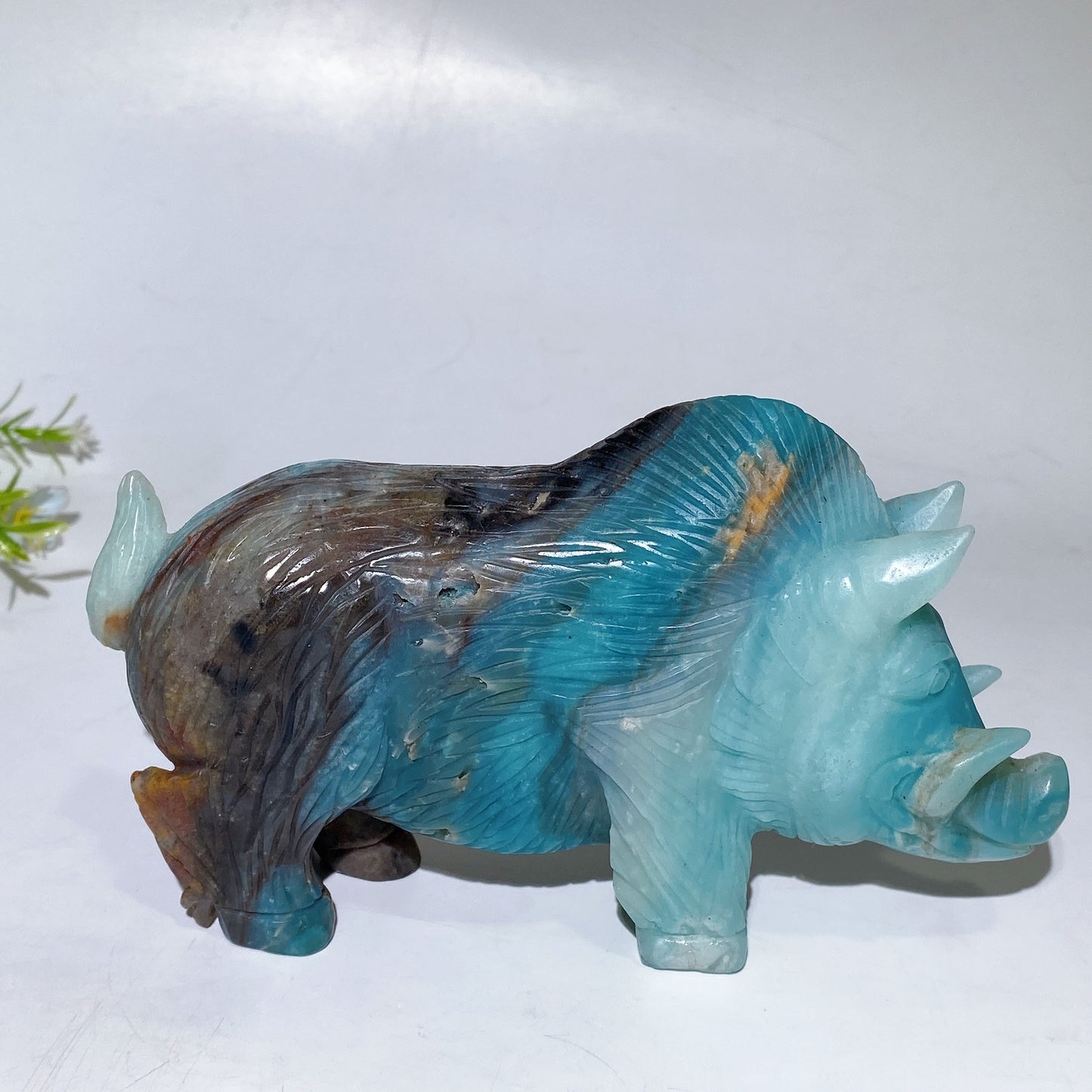 Unique Hand Carved Caribbean Calcite Wild Boar Carving Crystal Healing Bulk Wholesale