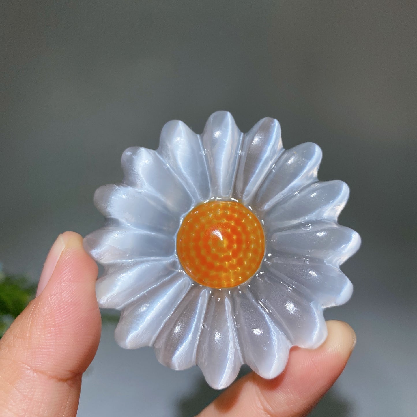 2.5" 3.5" Selenite Sunflower Carving Crystal Healing Bulk Wholesale