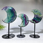 Unique Hand Carved Rainbow Fluorite Moon with Stand Crystal Healing Bulk Wholesale