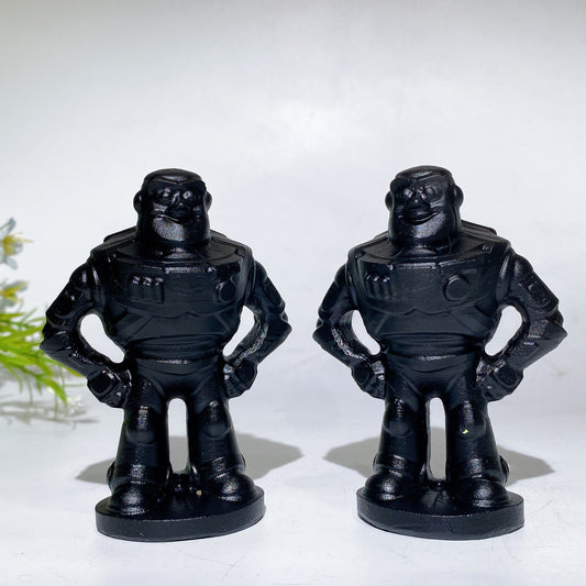 3.6" Black Obsidian Buzz Lightyear Carving Crystal Healing Bulk Wholesale