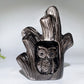 14-16cm Hand Carved Caribbean Calcite Silver Obsidian Owl Tree Hole Carving Free Form 1 Piece Crystal Healing Bulk Wholesale