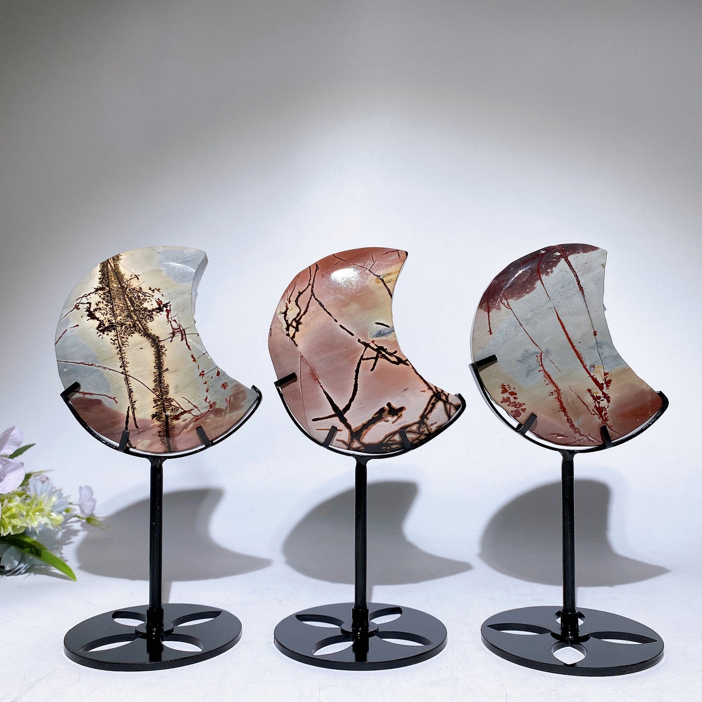 Picture Jasper Moon Carving with Stand Crystal Healing Bulk Wholesale
