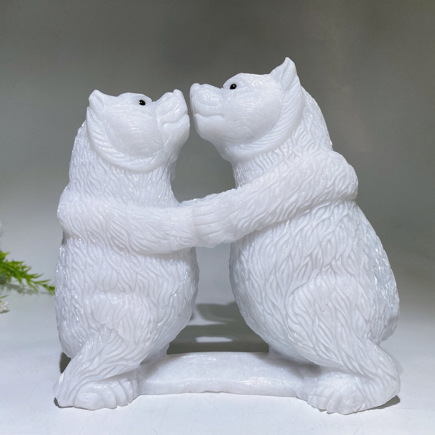Hand Carved Wite Jade Wrestling Bears Free Form Crystal Healing Bulk Wholesale