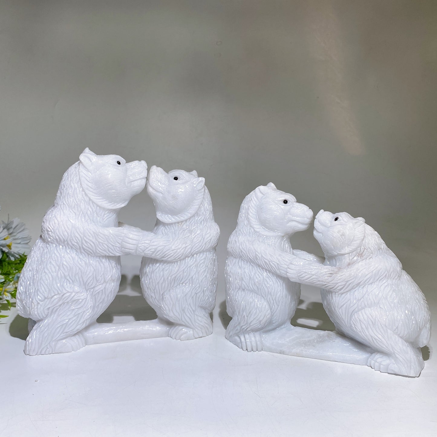 Hand Carved Wite Jade Wrestling Bears Free Form Crystal Healing Bulk Wholesale