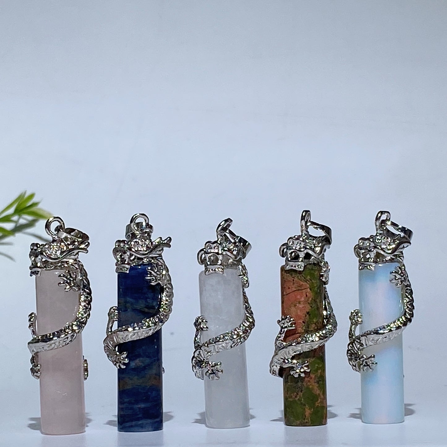 Metal Silver Dragon Coiling Around Crystal Cylinder Pendant Crystal Healing Bulk Wholesale