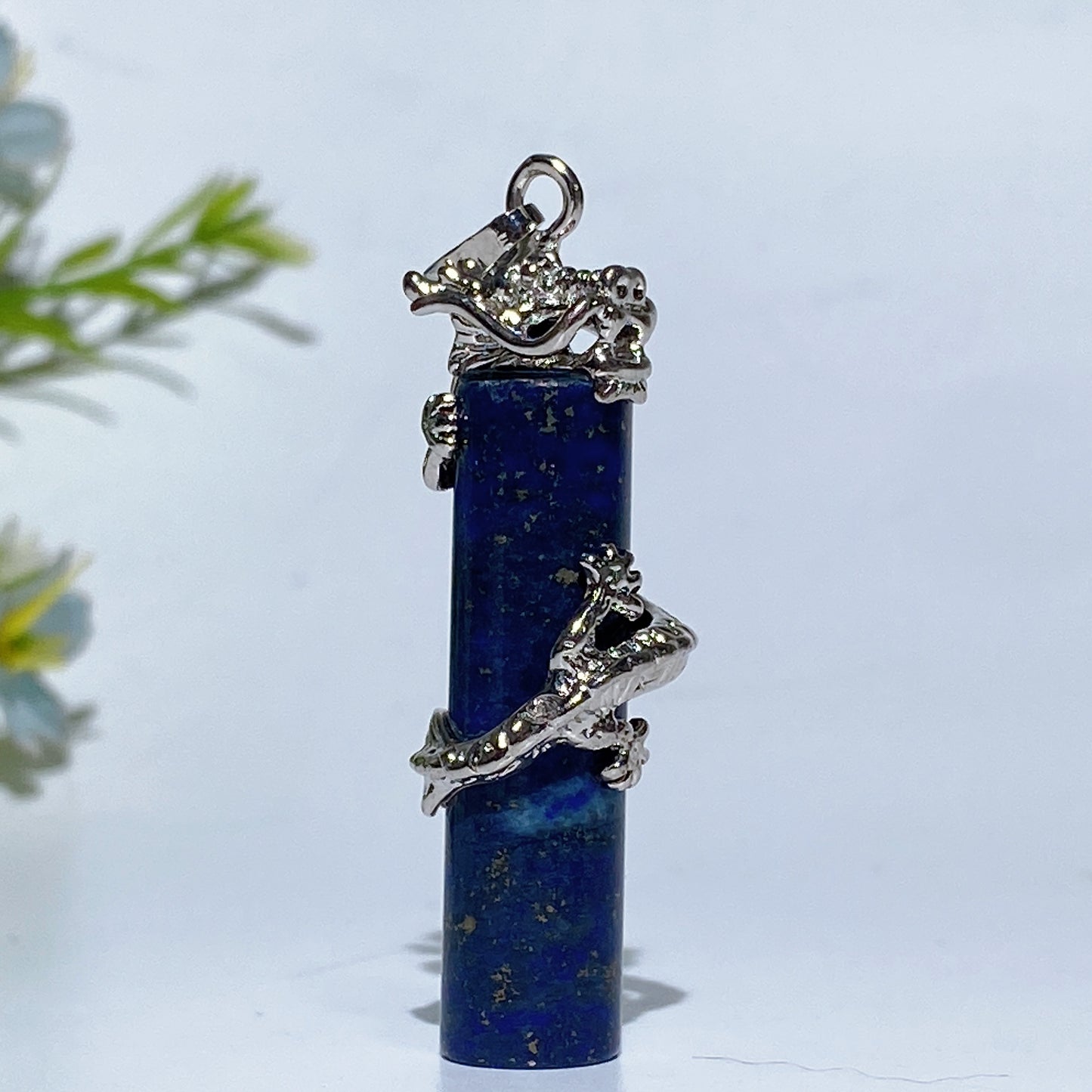 Metal Silver Dragon Coiling Around Crystal Cylinder Pendant Crystal Healing Bulk Wholesale