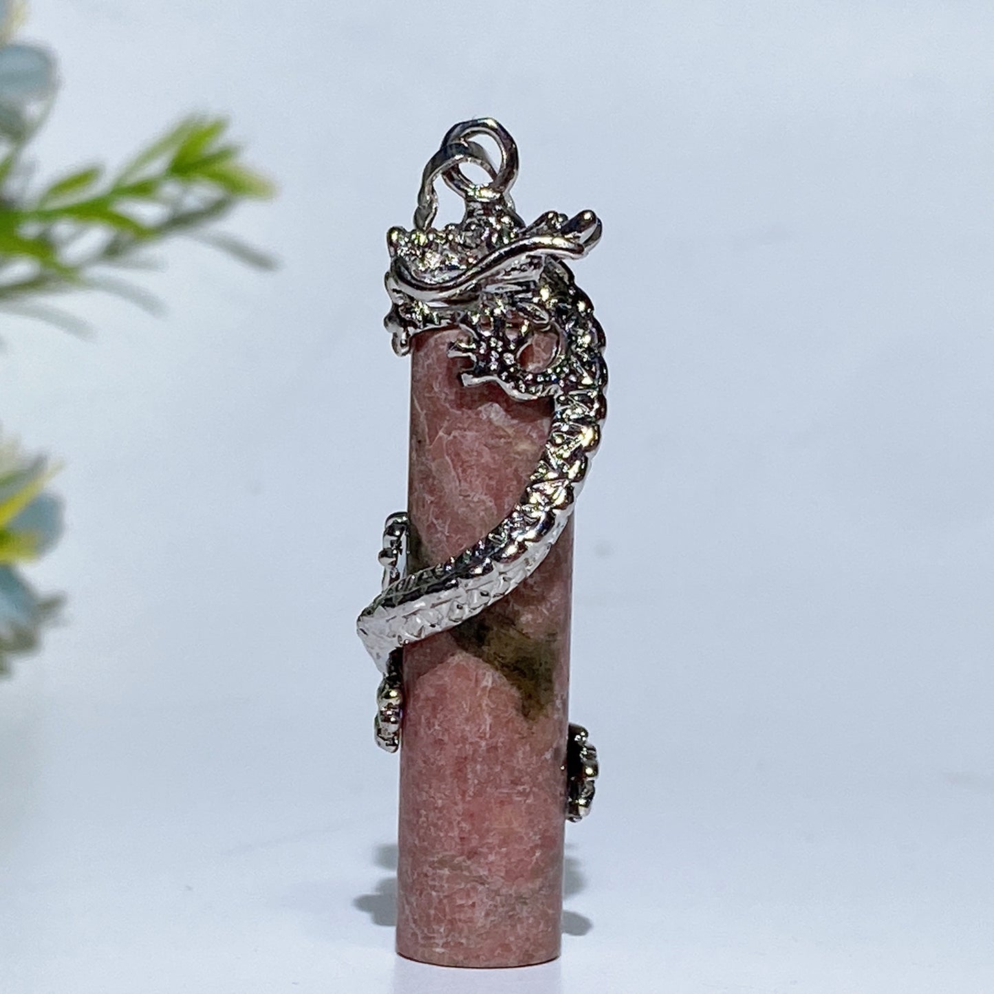 Metal Silver Dragon Coiling Around Crystal Cylinder Pendant Crystal Healing Bulk Wholesale