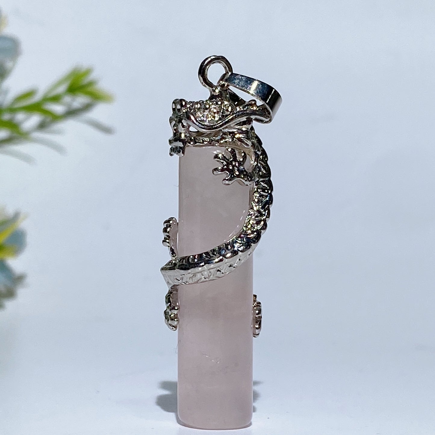 Metal Silver Dragon Coiling Around Crystal Cylinder Pendant Crystal Healing Bulk Wholesale