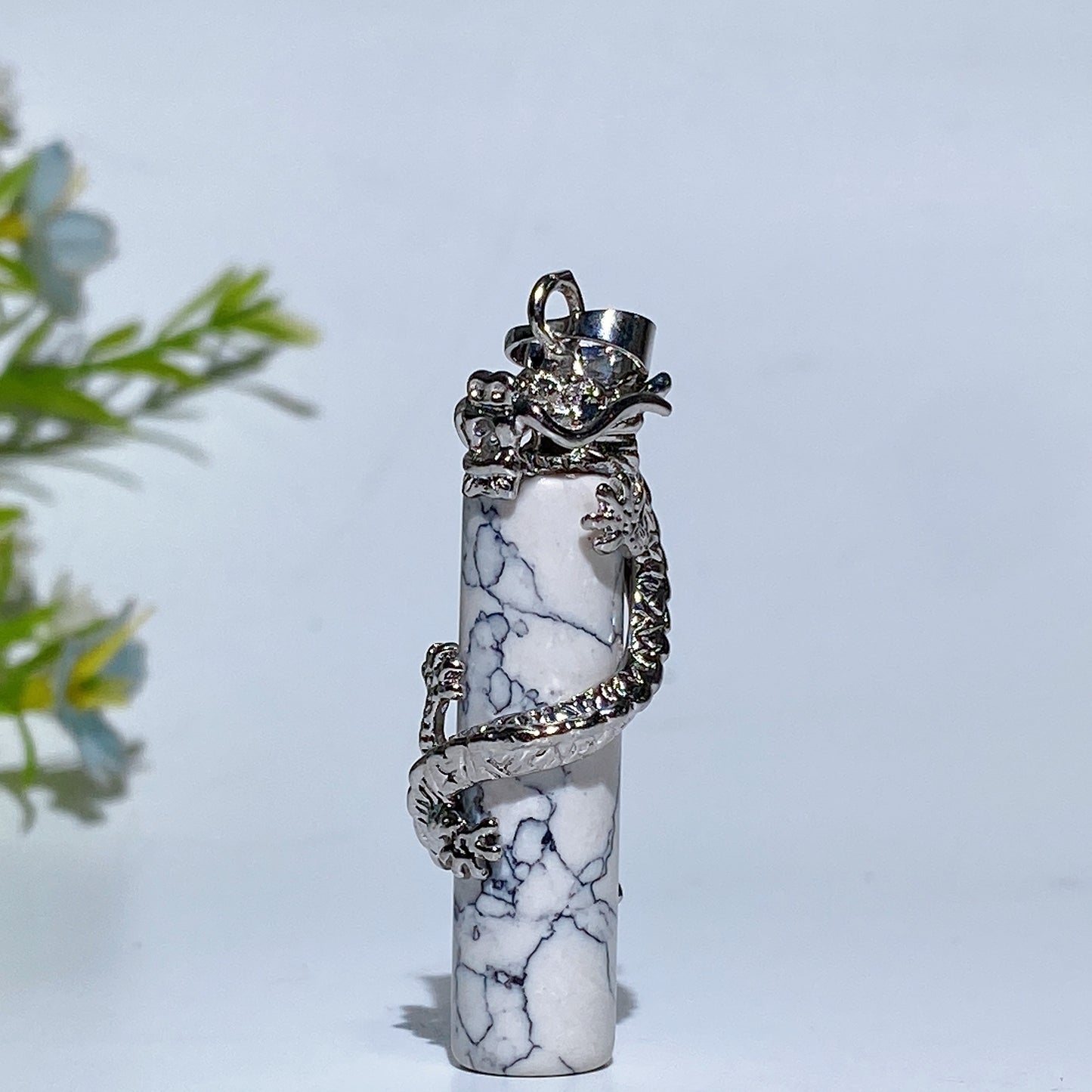 Metal Silver Dragon Coiling Around Crystal Cylinder Pendant Crystal Healing Bulk Wholesale