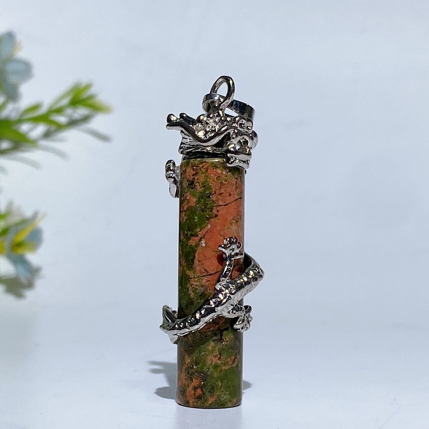 Metal Silver Dragon Coiling Around Crystal Cylinder Pendant Crystal Healing Bulk Wholesale