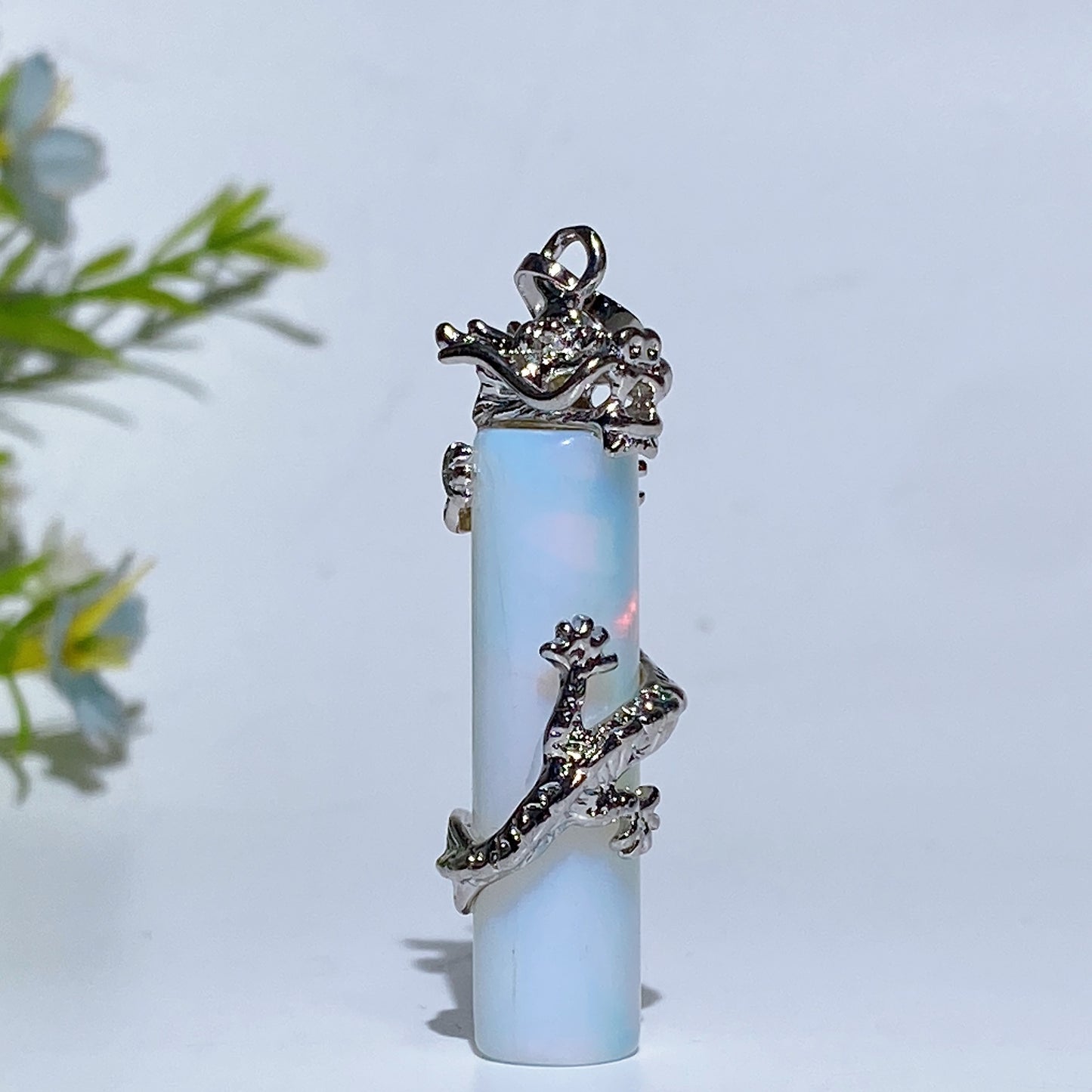 Metal Silver Dragon Coiling Around Crystal Cylinder Pendant Crystal Healing Bulk Wholesale