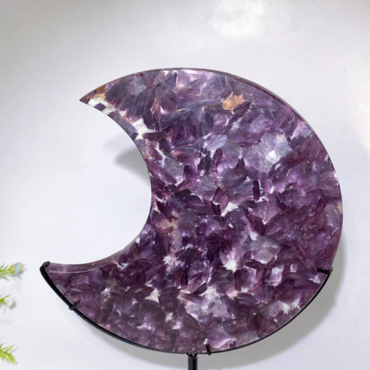 Purple Lepidolite Moon Carving with Stand Crystal Healing Bulk Wholesale