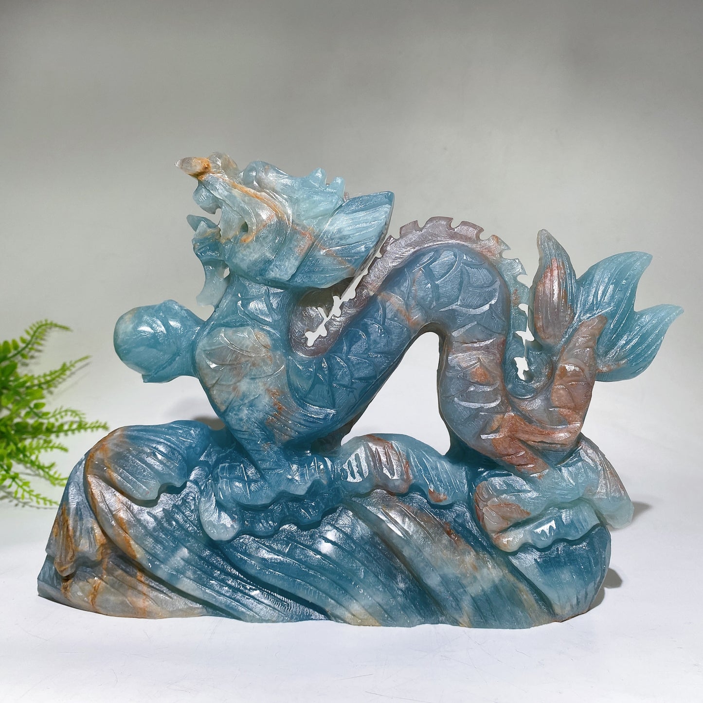 25cm Hand Carved Unique Blue Onyx Dragon Carving Free Form Crystal Healing Bulk Wholesale