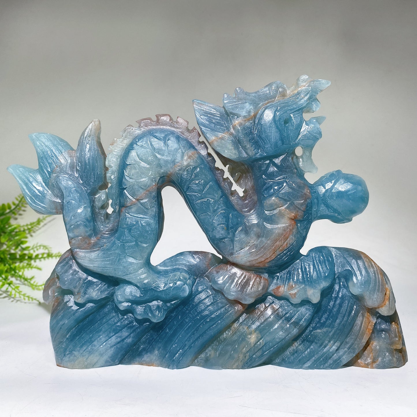 25cm Hand Carved Unique Blue Onyx Dragon Carving Free Form Crystal Healing Bulk Wholesale