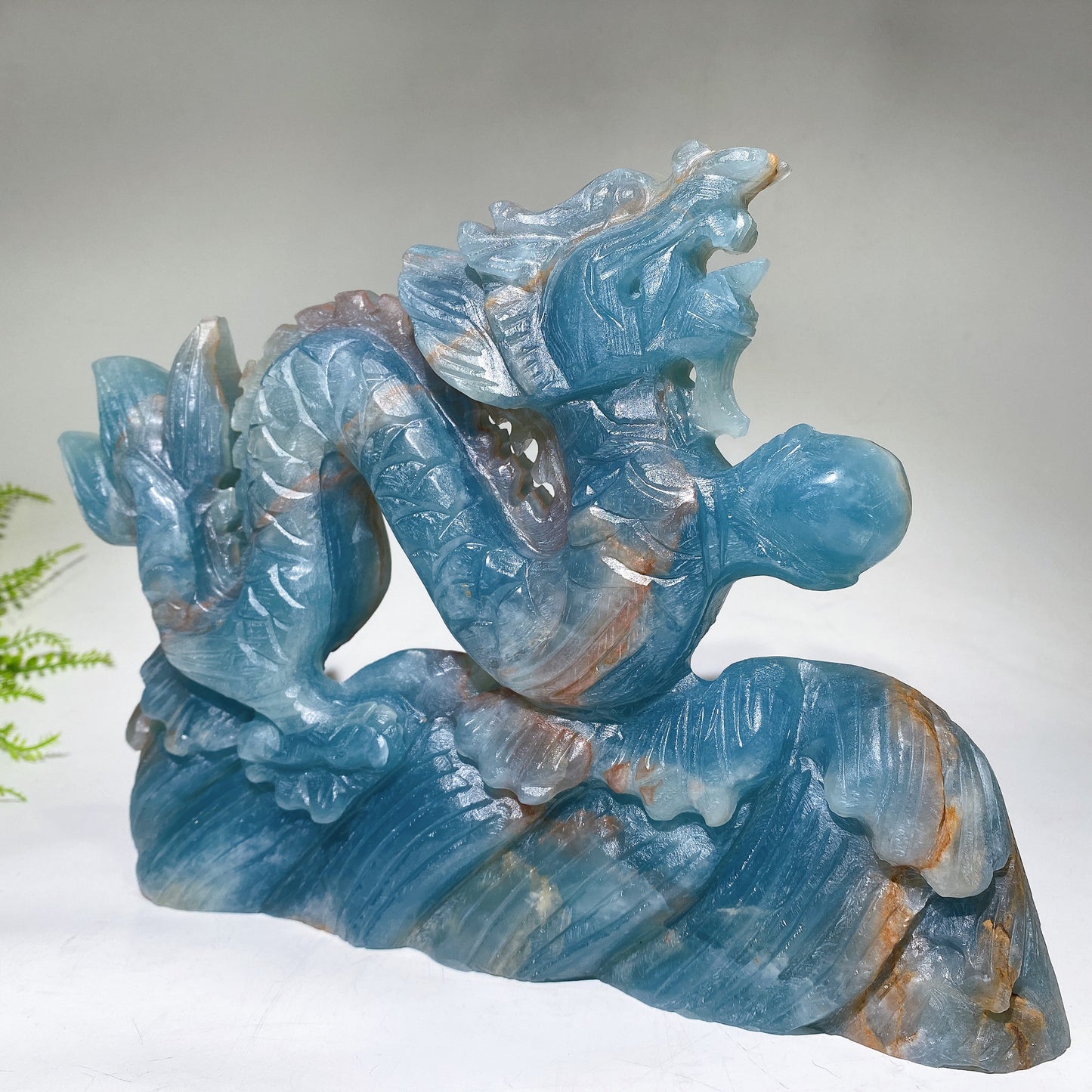 25cm Hand Carved Unique Blue Onyx Dragon Carving Free Form Crystal Healing Bulk Wholesale