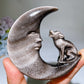 3.4" Silver Obsidian Owl Wolf on Moon Carving Crystal Healing Bulk Wholesale