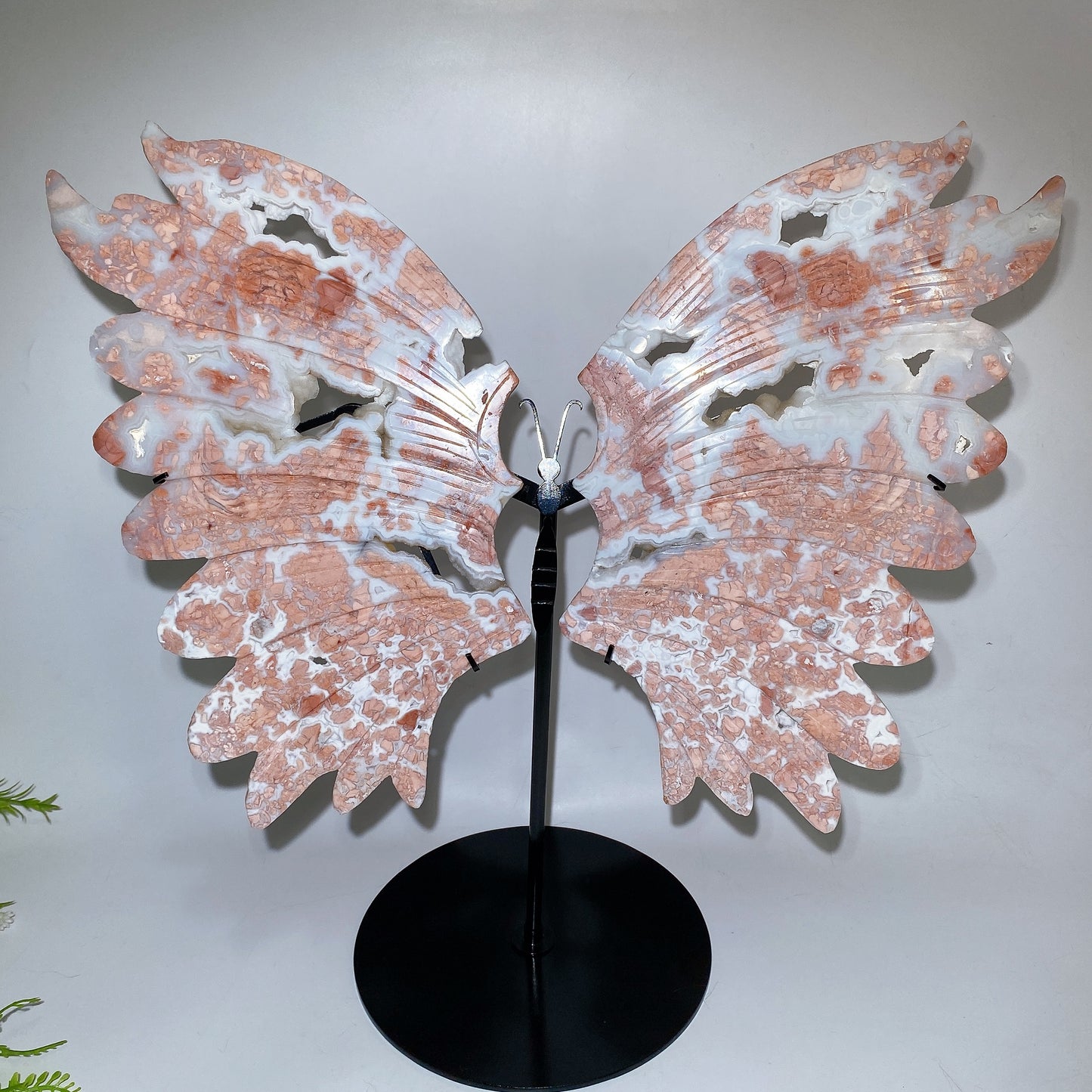 Large Unique Druzy Cotton Candy Agate Butterfly Wings Carving with Stand Crystal Healing Bulk Wholesale