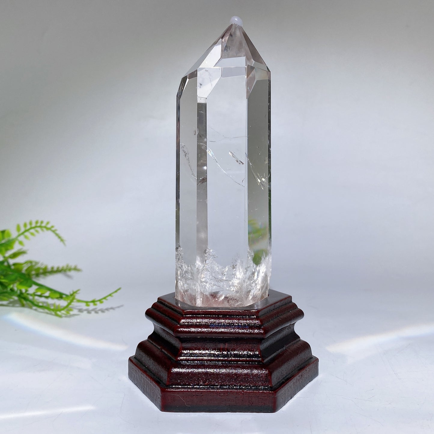 Unique Blue Needle in Quartz Tower with Wooden Stand Crystal Healing Bulk Wholesale