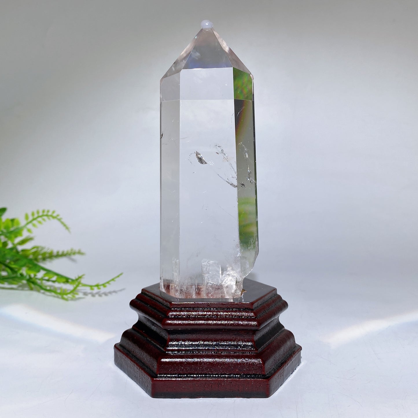 Unique Blue Needle in Quartz Tower with Wooden Stand Crystal Healing Bulk Wholesale