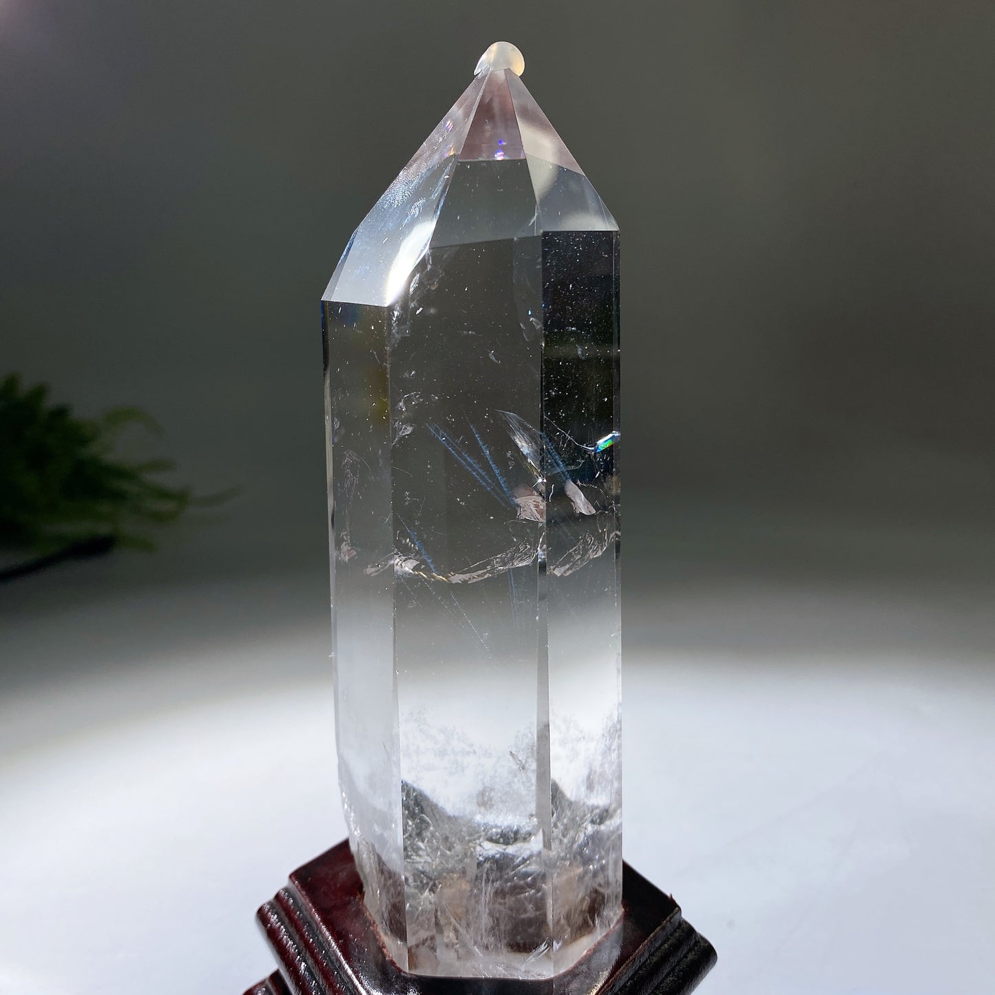 Unique Blue Needle in Quartz Tower with Wooden Stand Crystal Healing Bulk Wholesale